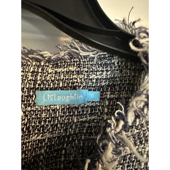 J McLaughlin Clarence Navy Tweed Short Sleeve Sheath Dress w/fringe, size 6 - Picture 6 of 6